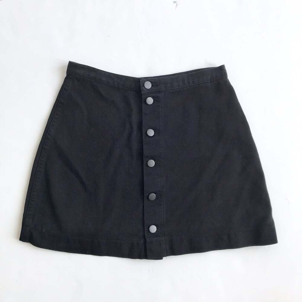 American Apparel Black Denim A-Line Short Button Front Jean Skirt Size M